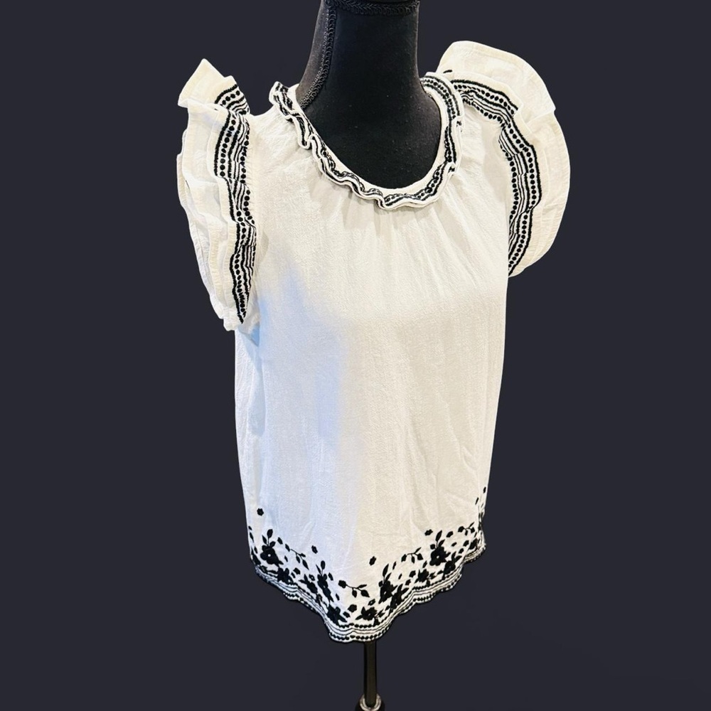 Savanna Jane White Ruffled Blouse with Black Embroidery - Picture 3 of 6